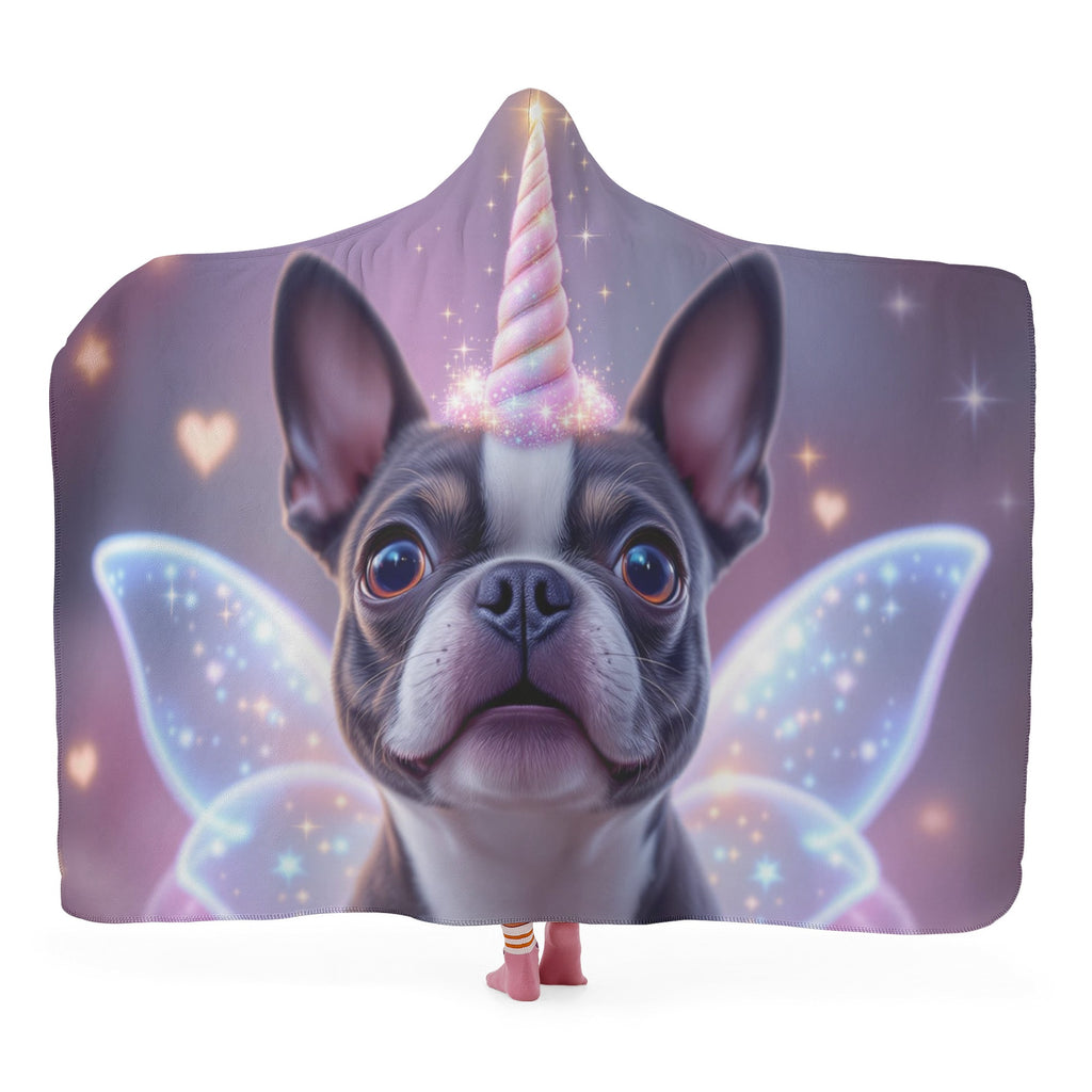 Magical Unicorn Dreams Boston Terrier Hooded Blanket for Adult for Kids