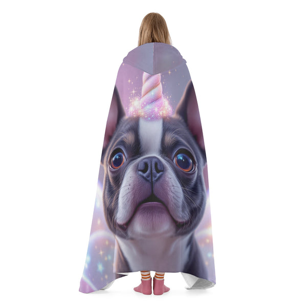 Magical Unicorn Dreams Boston Terrier Hooded Blanket for Adult for Kids