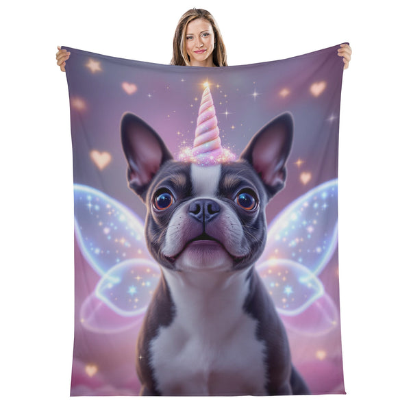 Magical Unicorn Dreams Boston Terrier Flannel Blanket