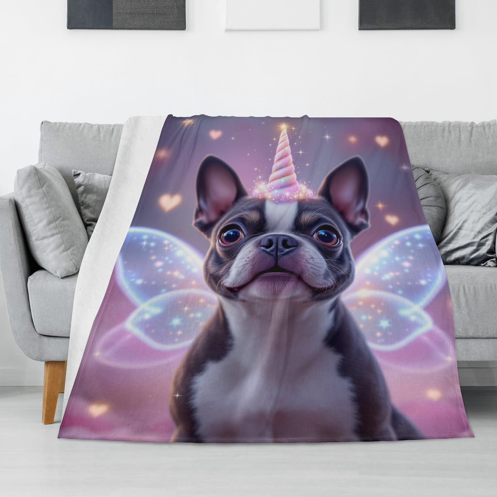 Magical Unicorn Dreams Boston Terrier Flannel Blanket