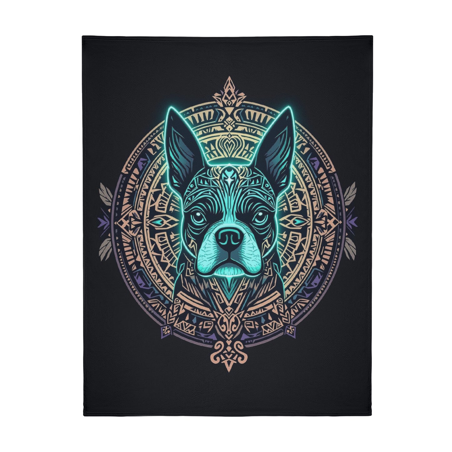 Aztec Polynezian Art Boston Terrier Dog Flannel Blanket