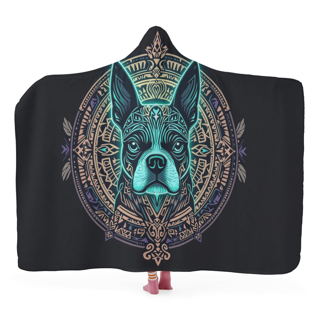 Aztec Polynesian Art Boston Terrier Hooded Blanket for Adult and Kids