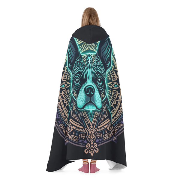 Aztec Polynesian Art Boston Terrier Hooded Blanket for Adult and Kids