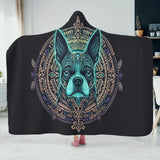 Aztec Polynesian Art Boston Terrier Hooded Blanket for Adult and Kids