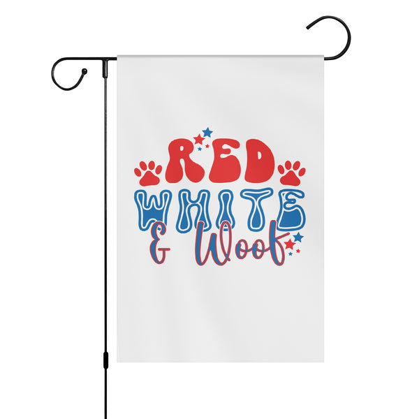 Red White and Woof 4th of July Retro Satin Garden Flag Banner 12X18 In