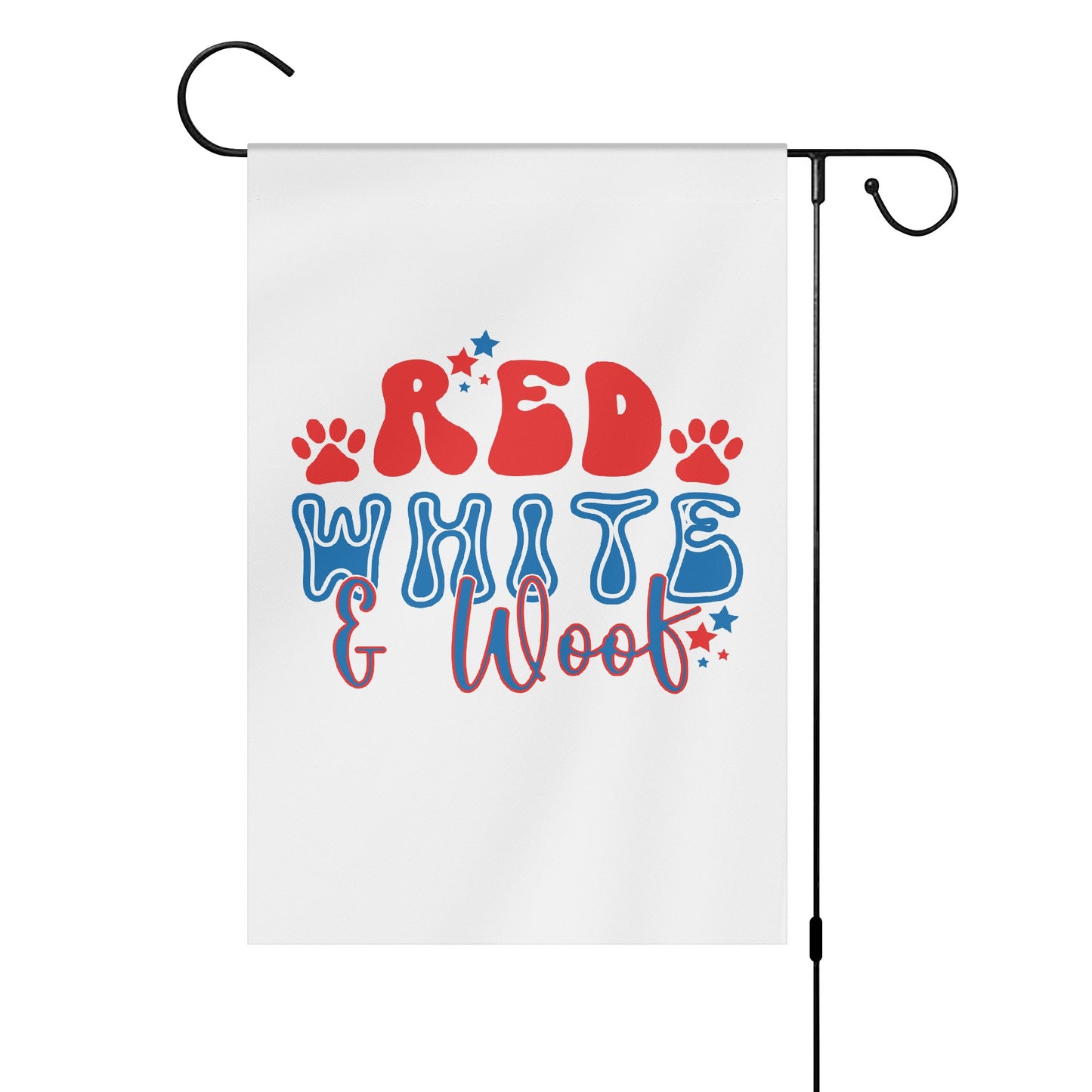 Red White and Woof 4th of July Retro Satin Garden Flag Banner 12X18 In