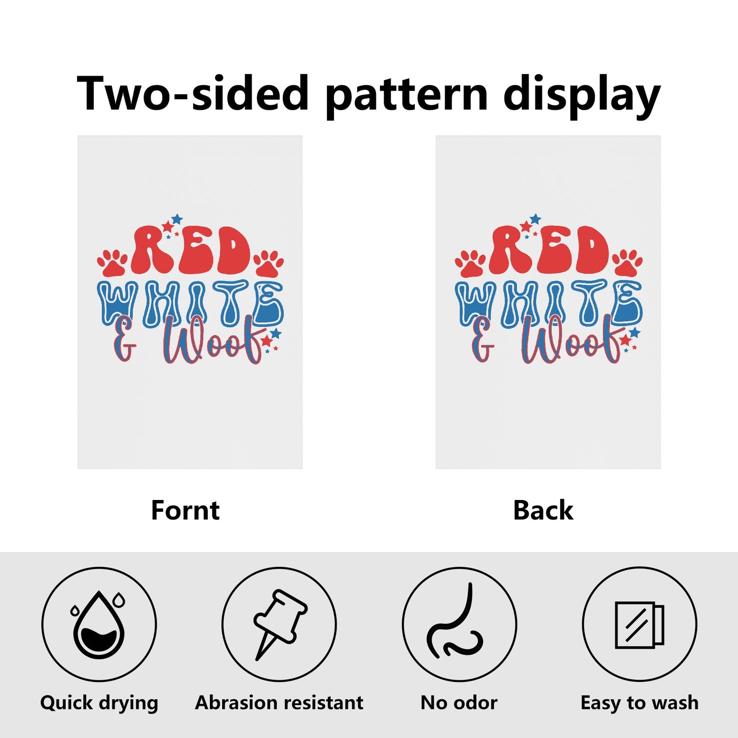 Red White and Woof 4th of July Retro Satin Garden Flag Banner 12X18 In