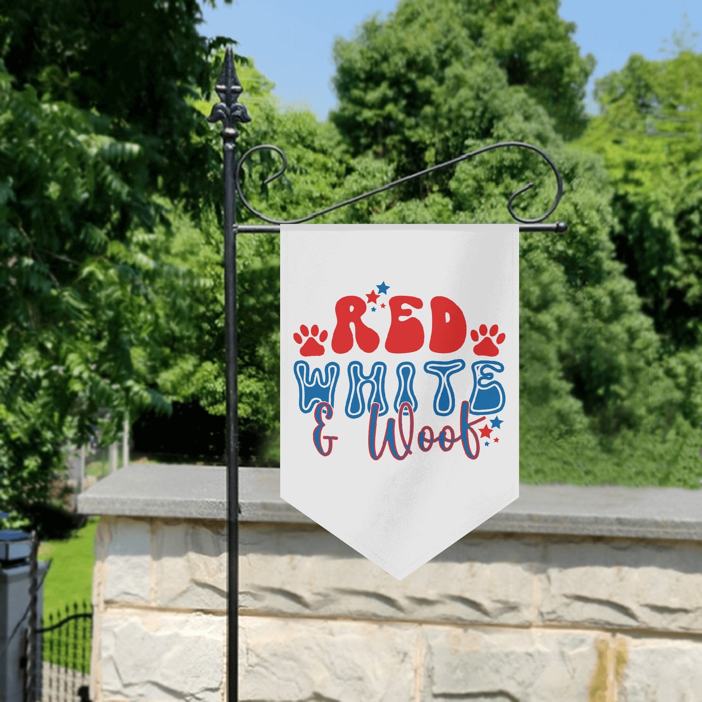Red White and Woof 4th of July Retro Garden Flag Banner (Inverted-triangle) 12X18 In