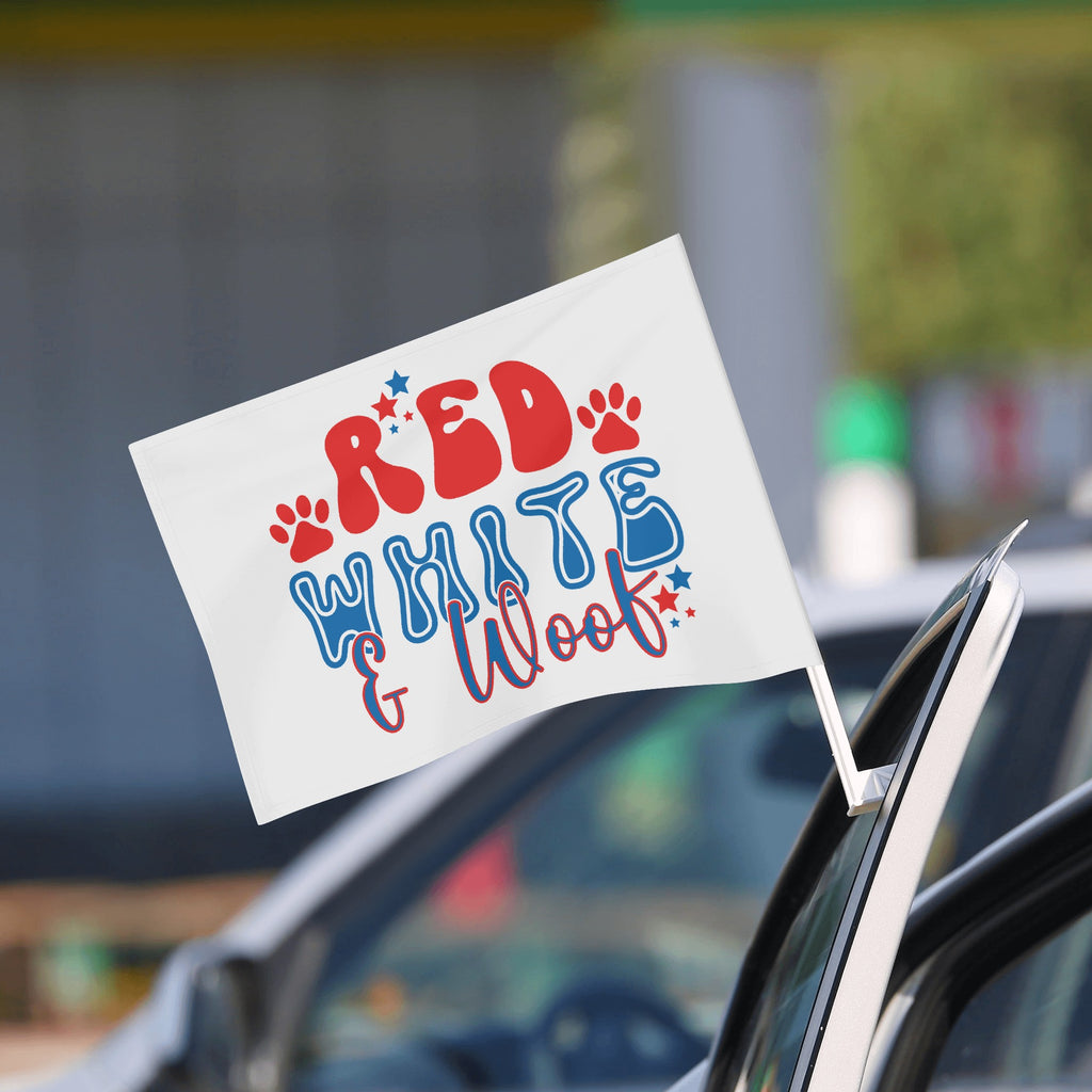 Red White and Woof 4th of July Retro Car Flag 12 x 18