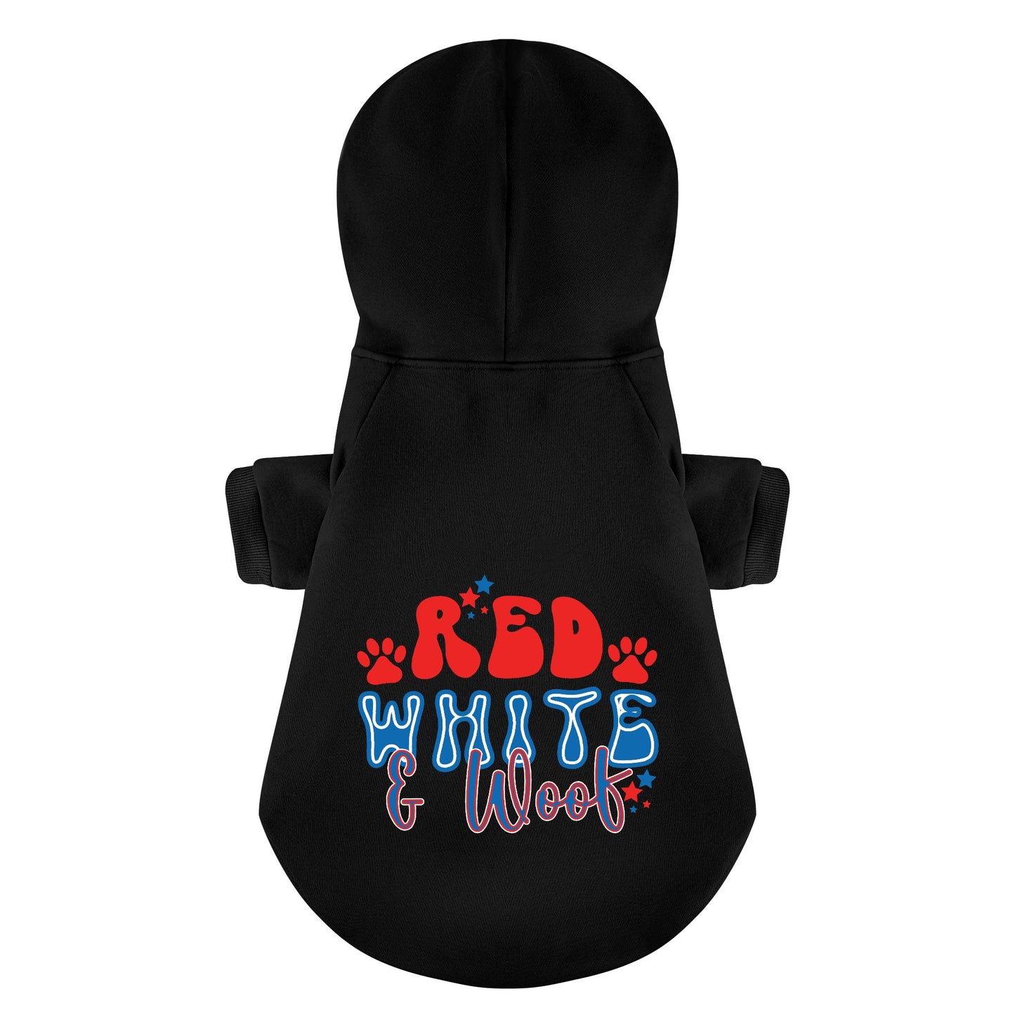 Red White and Woof 4th of July Retro 100% Cotton Dog Fleece Hoodie