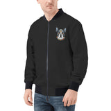 Boston Terrier Dog Sugar Skull Zip Up Bomber Jacket