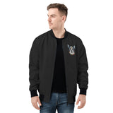 Boston Terrier Dog Sugar Skull Zip Up Bomber Jacket