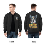 Boston Terrier Dog Sugar Skull Zip Up Bomber Jacket