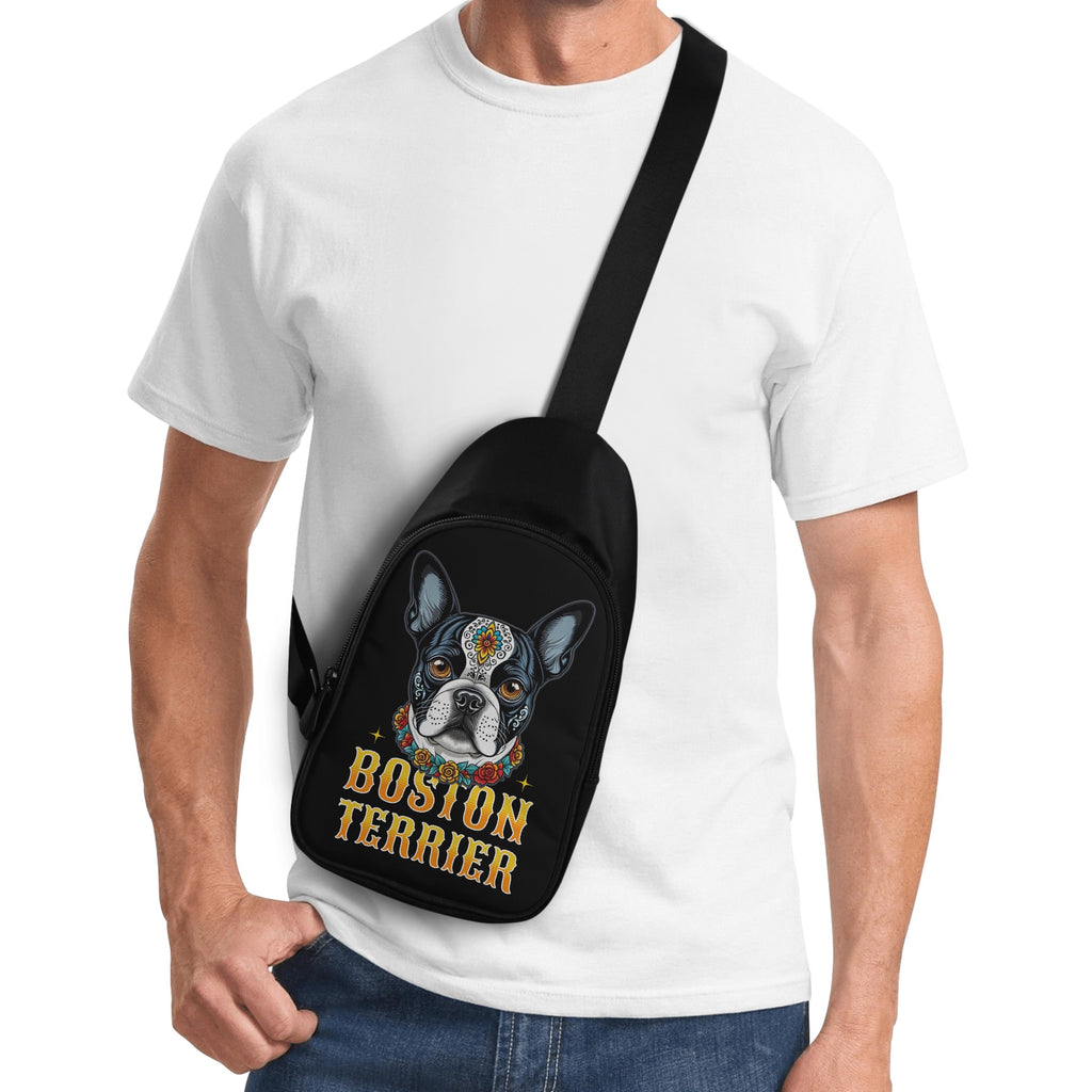 Boston Terrier Dog Sugar Skull Chest Bag