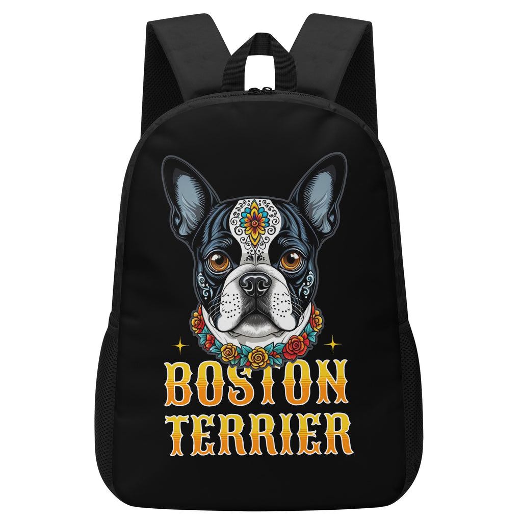 Boston Terrier Dog Sugar Skull 17 Inch Laptop Backpack