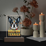 Boston Terrier Dog Sugar Skull LED Rectangle Acrylic Night Light and Wooden Base Table Decor
