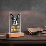 Boston Terrier Dog Sugar Skull LED Rectangle Acrylic Night Light and Wooden Base Table Decor