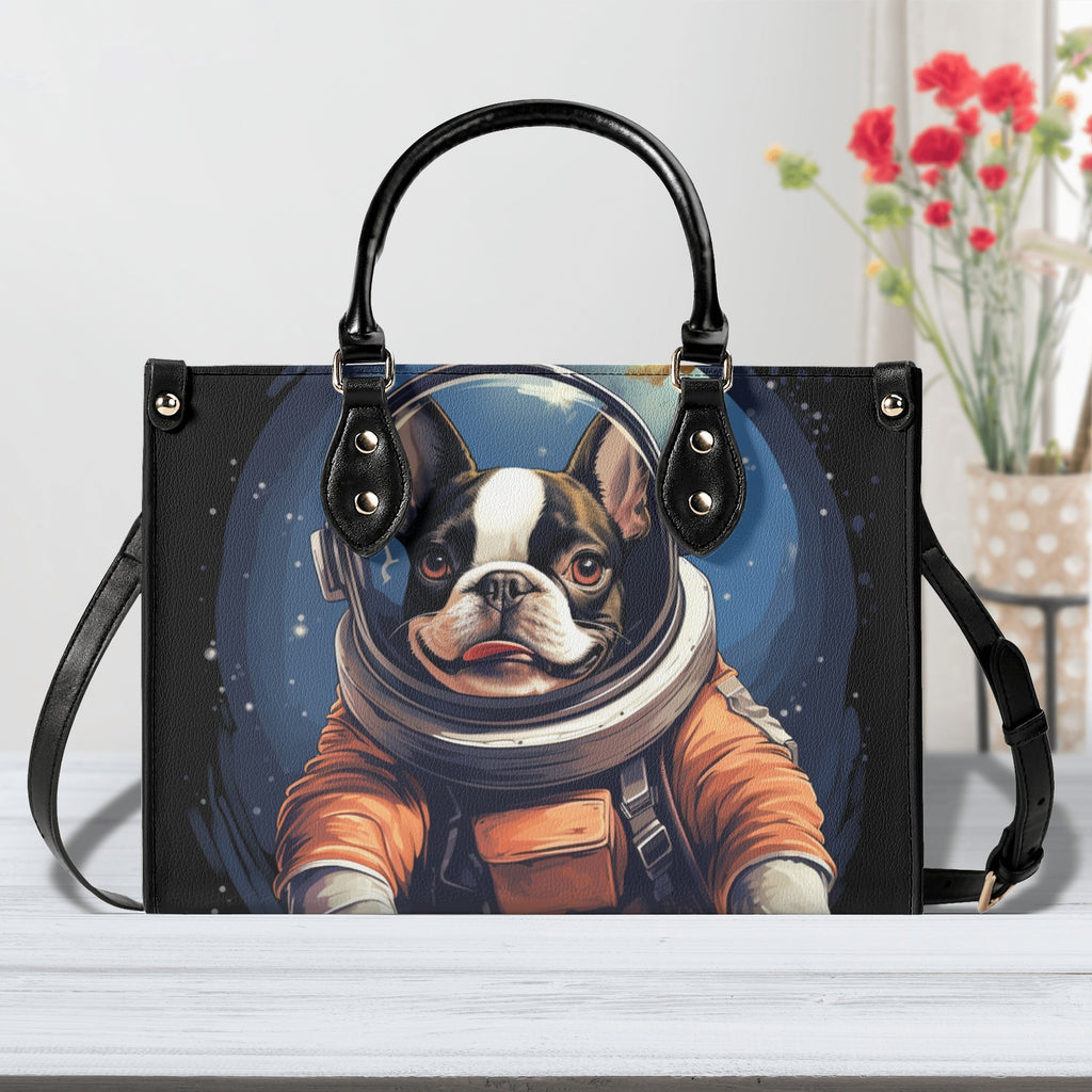 Astronaut Boston Terrier Dog Luxury Women PU Leather Handbag