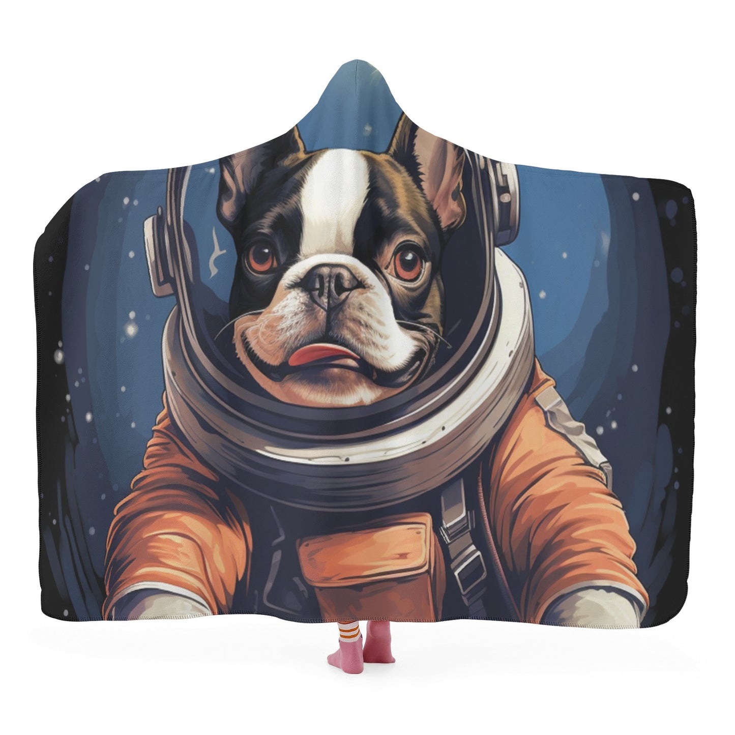 Astronaut Boston Terrier Dog Hooded Blanket for Adult and Kids