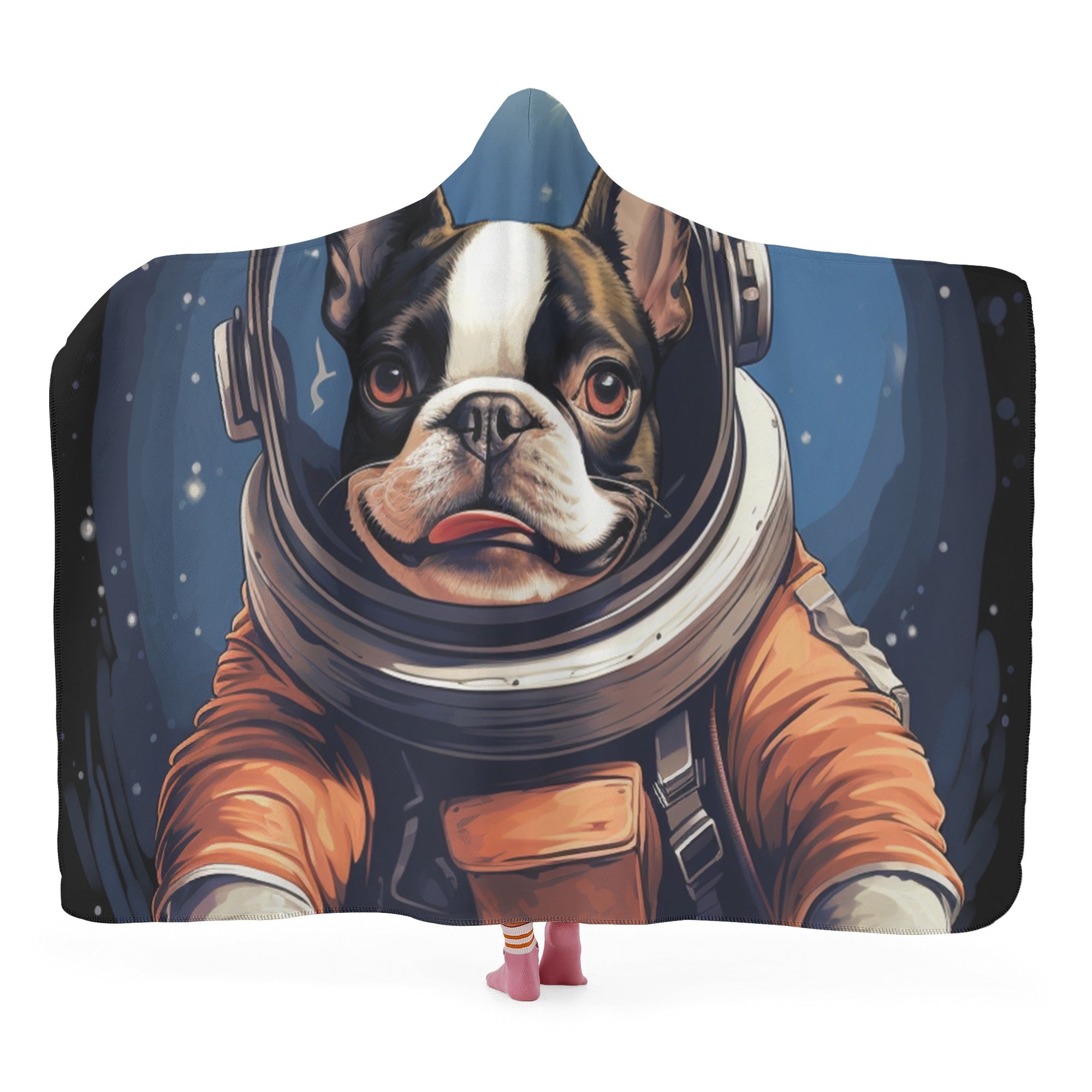 Astronaut Boston Terrier Dog Hooded Blanket for Adult and Kids