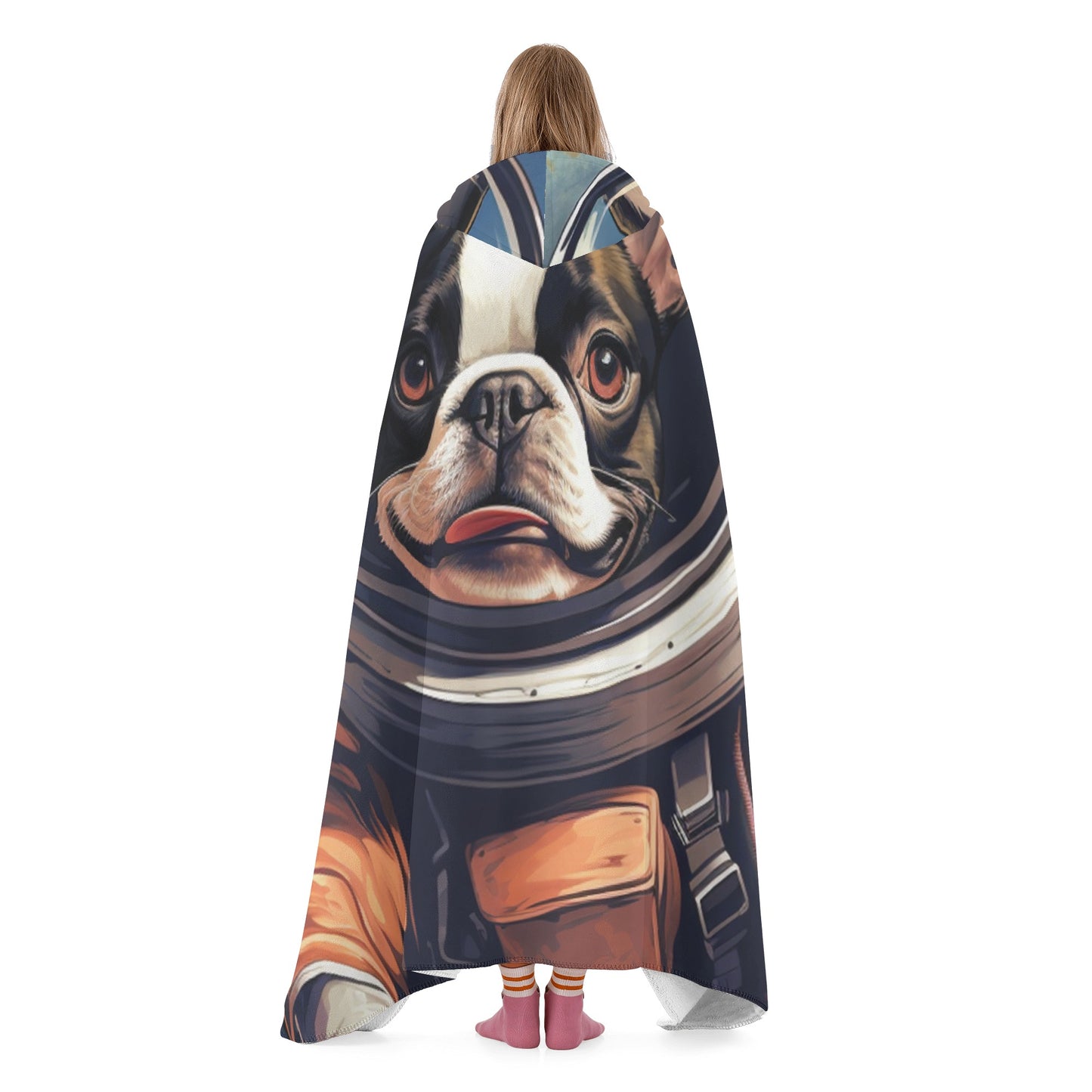 Astronaut Boston Terrier Dog Hooded Blanket for Adult and Kids
