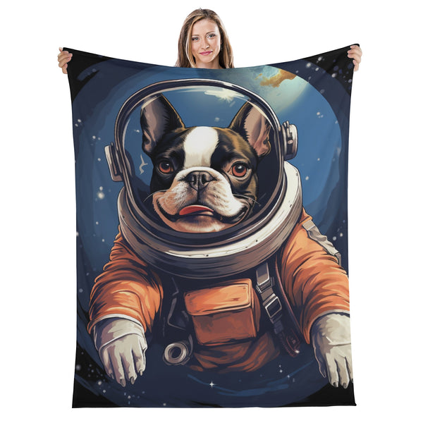 Astronaut Boston Terrier Dog Flannel Blanket