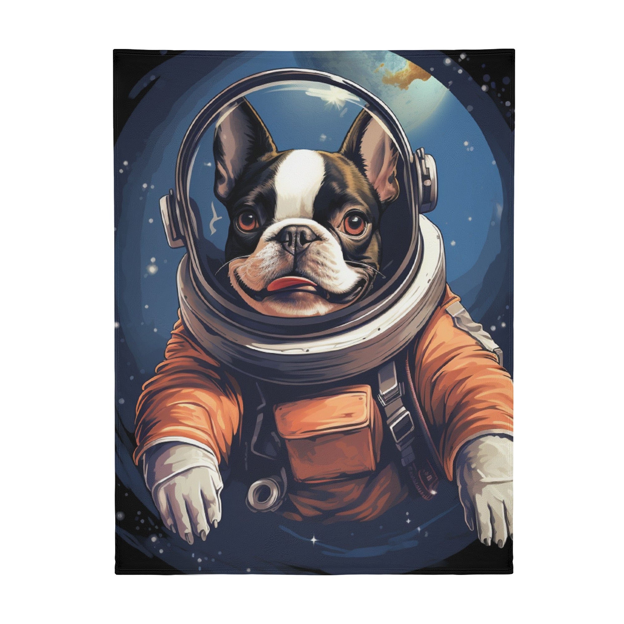 Astronaut Boston Terrier Dog Flannel Blanket
