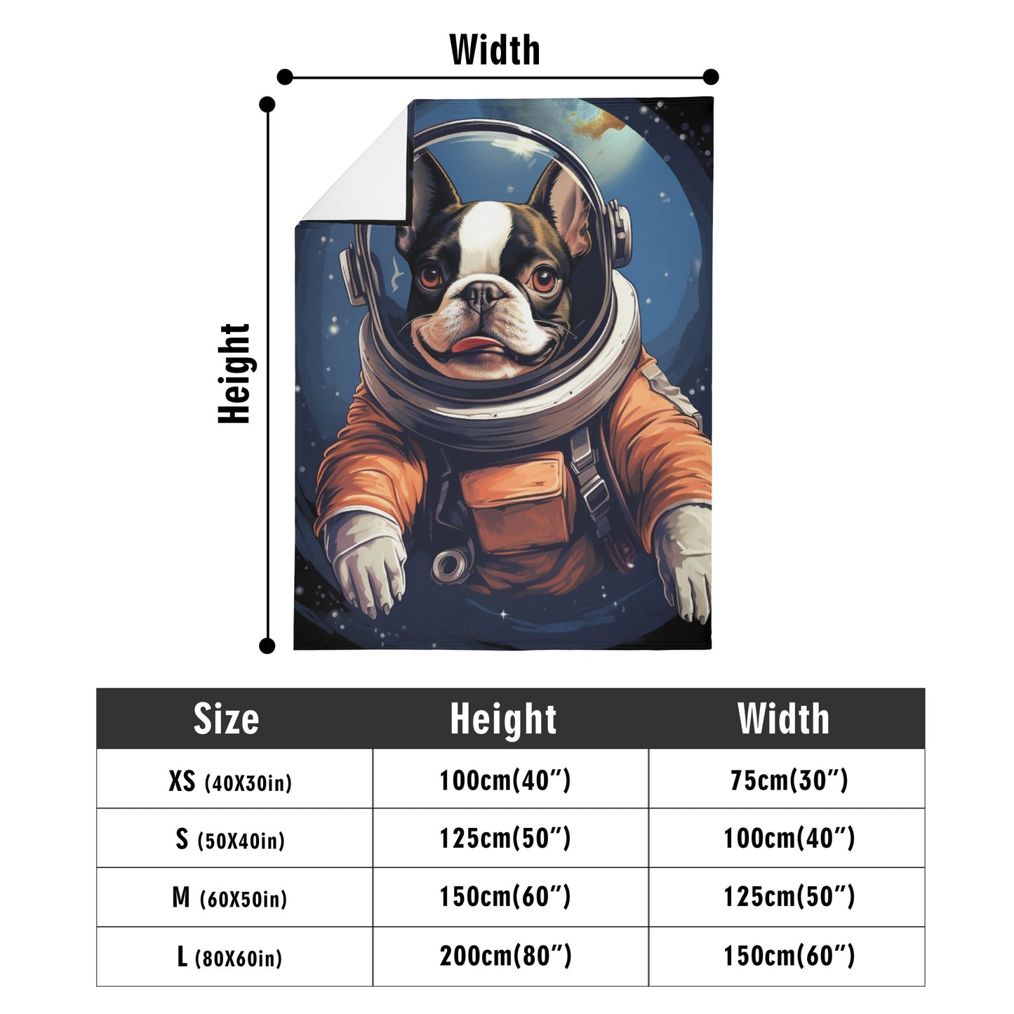 Astronaut Boston Terrier Dog Flannel Blanket