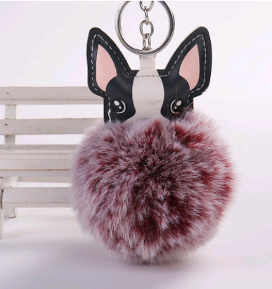 Boston Terrier Feather Puff Keyring