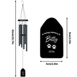 Personalized with Text, Dog Name and Paw Prints - Black Memorial Wind Chimes