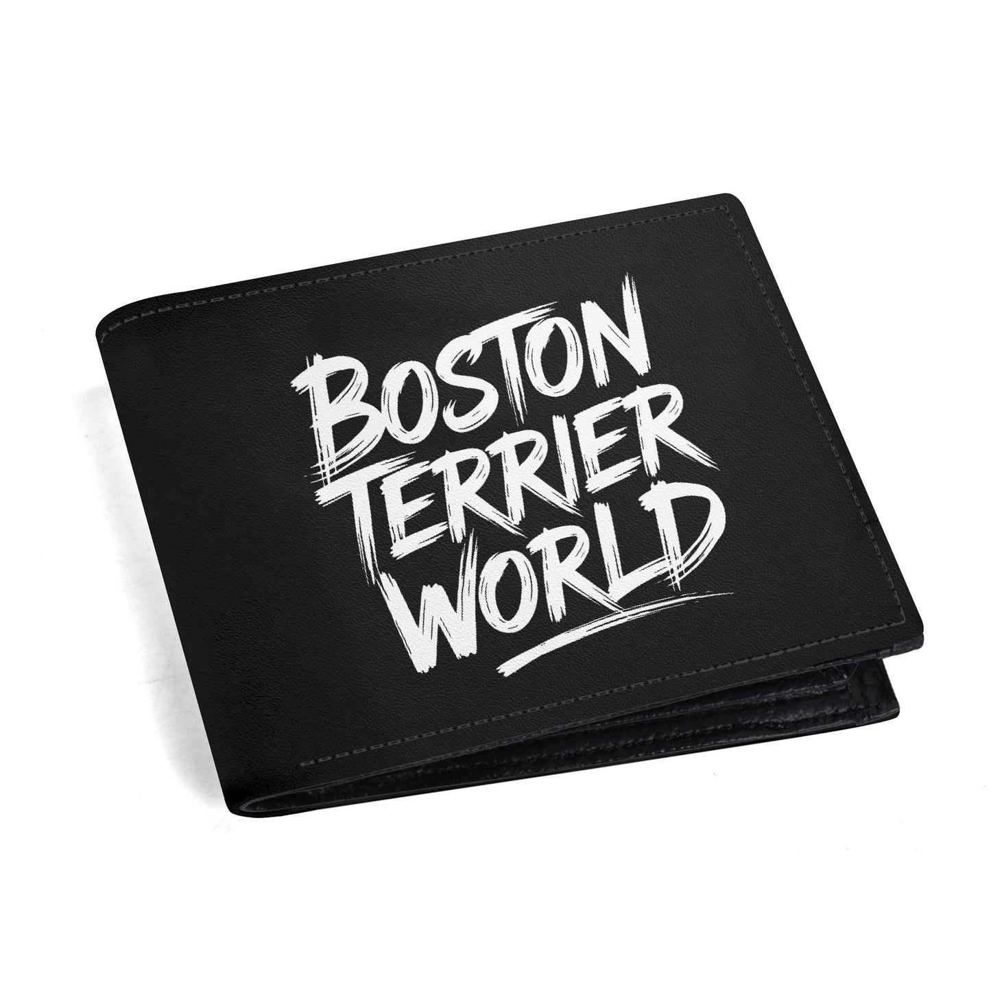 Boston Terrier World Mens Minimalist Top-Grain Leather Wallet
