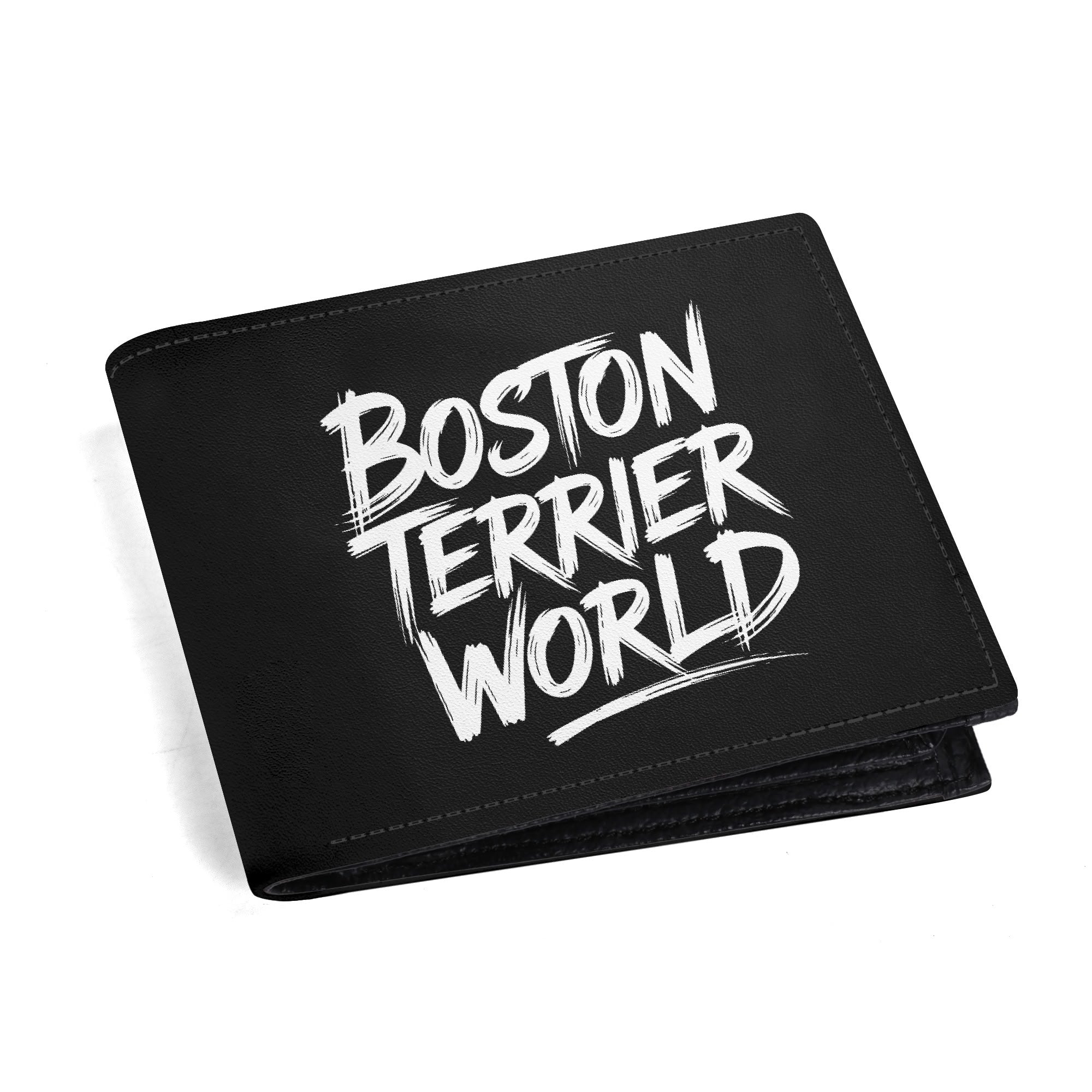 Boston Terrier World Mens Minimalist Top-Grain Leather Wallet