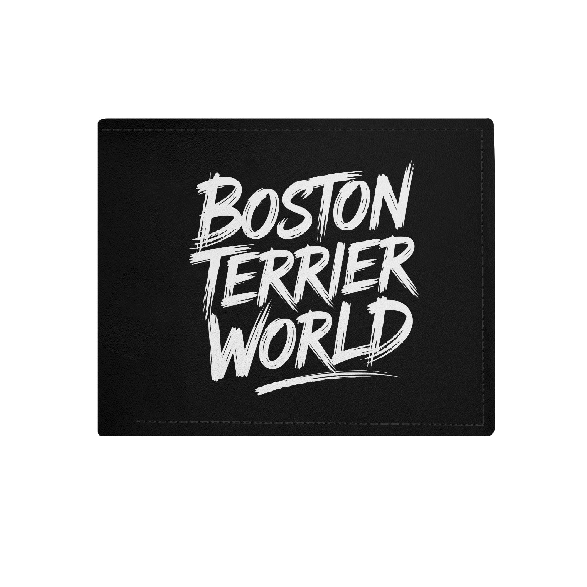 Boston Terrier World Mens Minimalist Top-Grain Leather Wallet