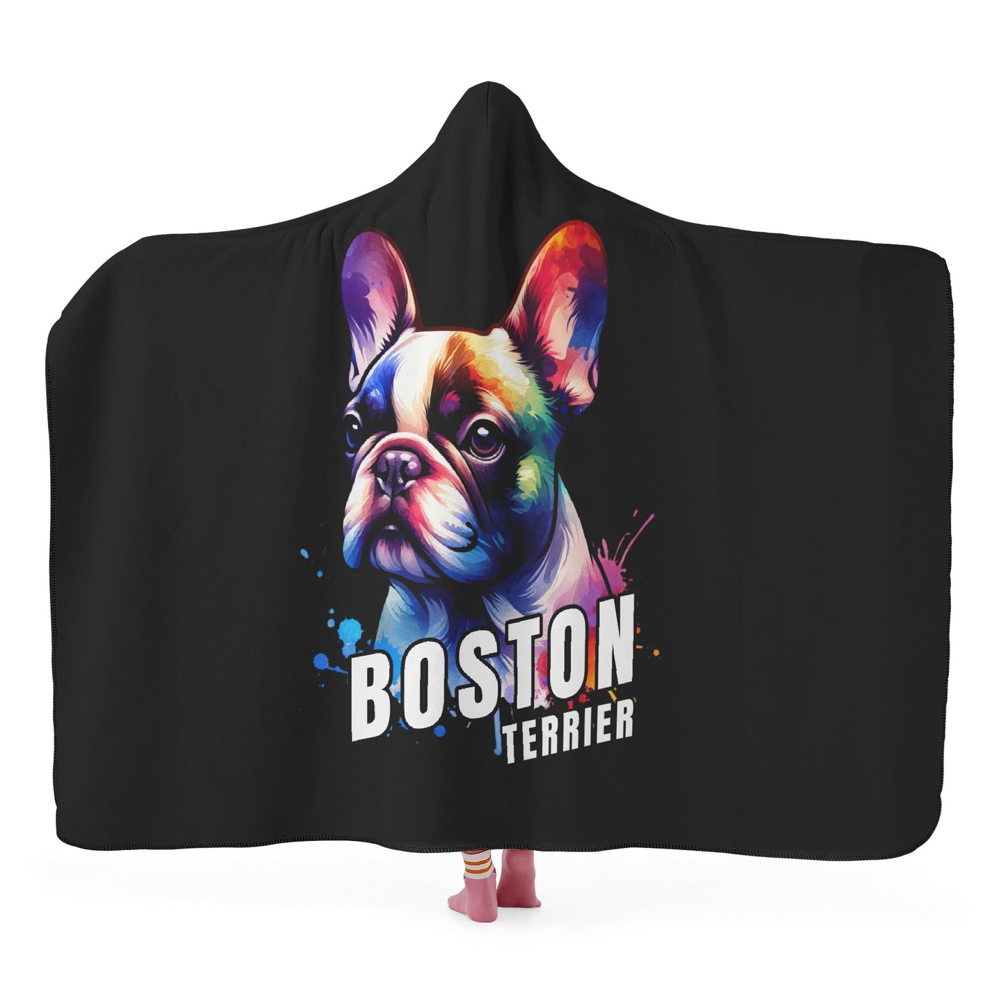 Boston Terrier Art Wearable Hooded Blanket for Adult