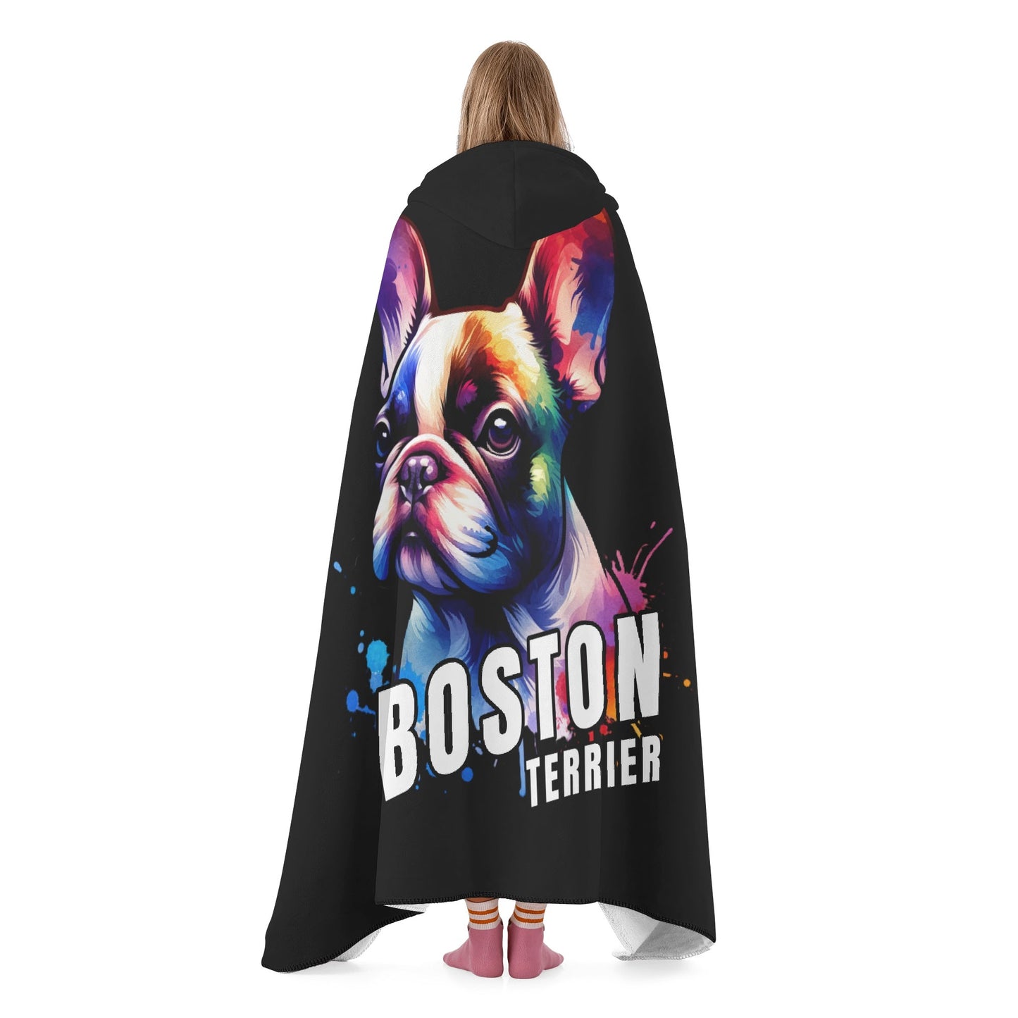 Boston Terrier Art Wearable Hooded Blanket for Adult