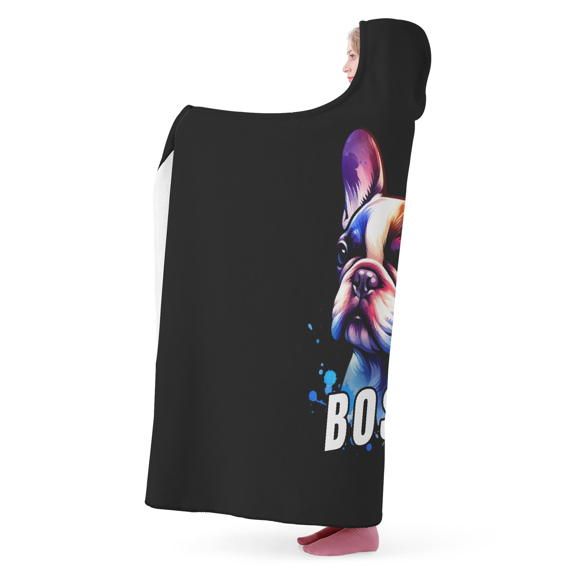 Boston Terrier Art Wearable Hooded Blanket for Adult