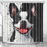 Black And White Boston Terrier Portrait Art Shower Curtain