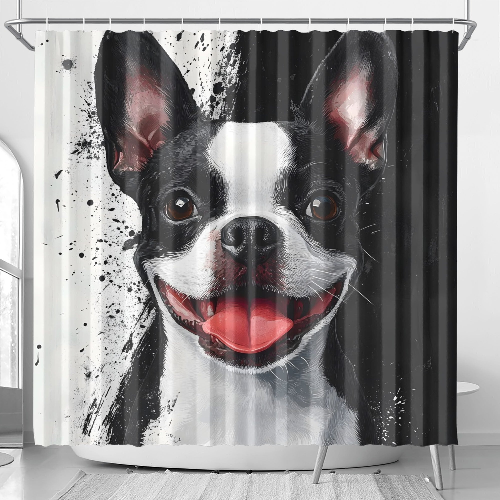 Black And White Boston Terrier Portrait Art Shower Curtain