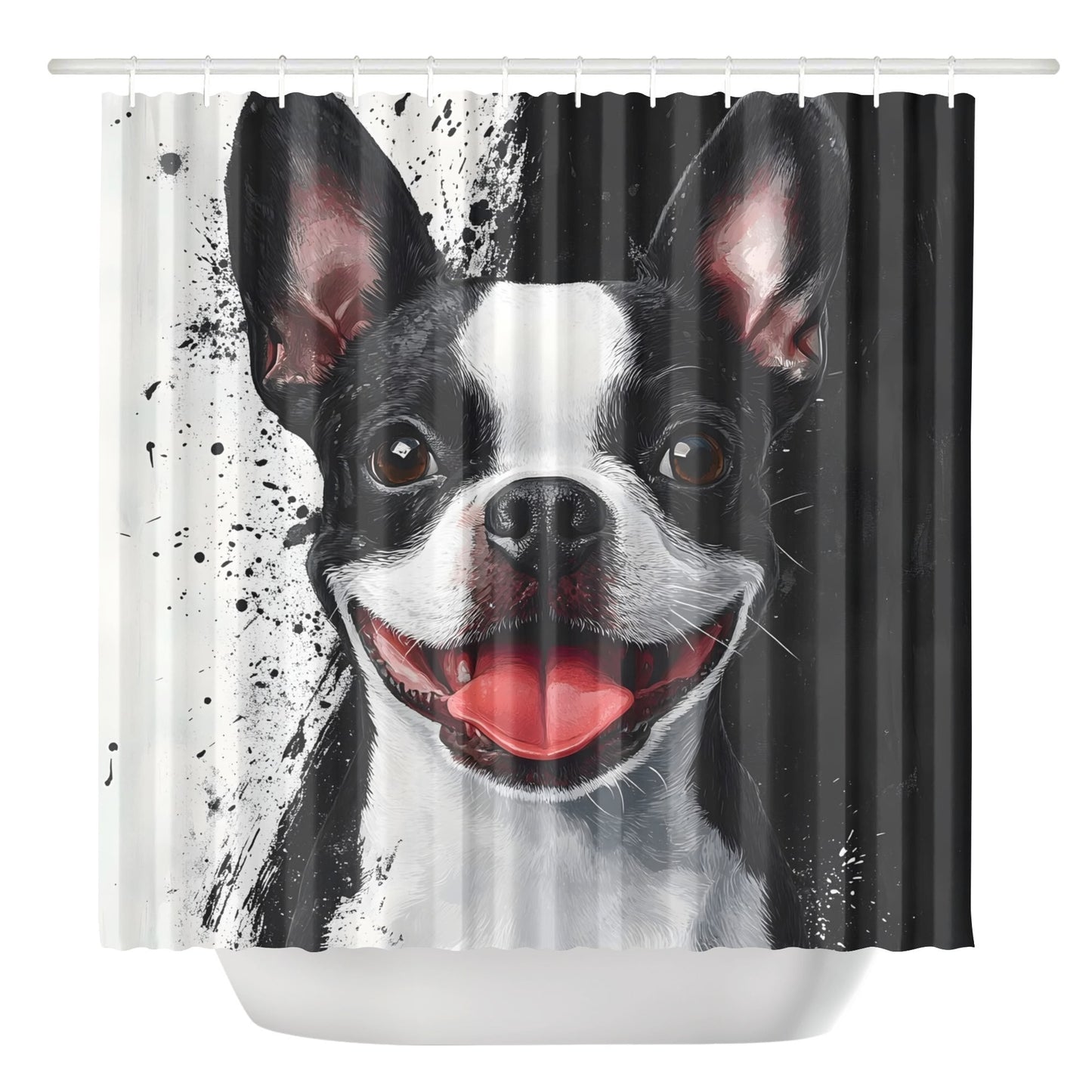 Black And White Boston Terrier Portrait Art Shower Curtain