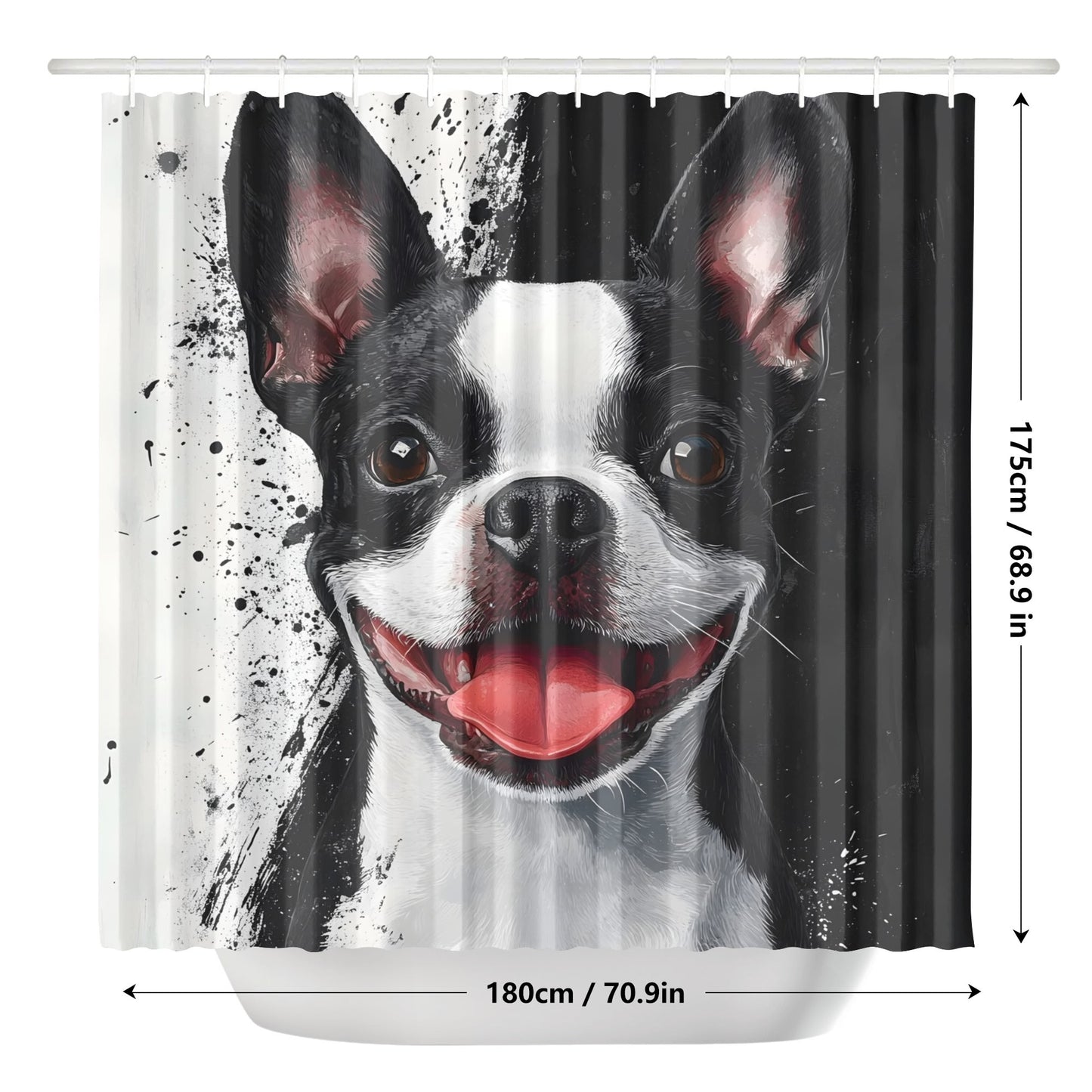 Black And White Boston Terrier Portrait Art Shower Curtain