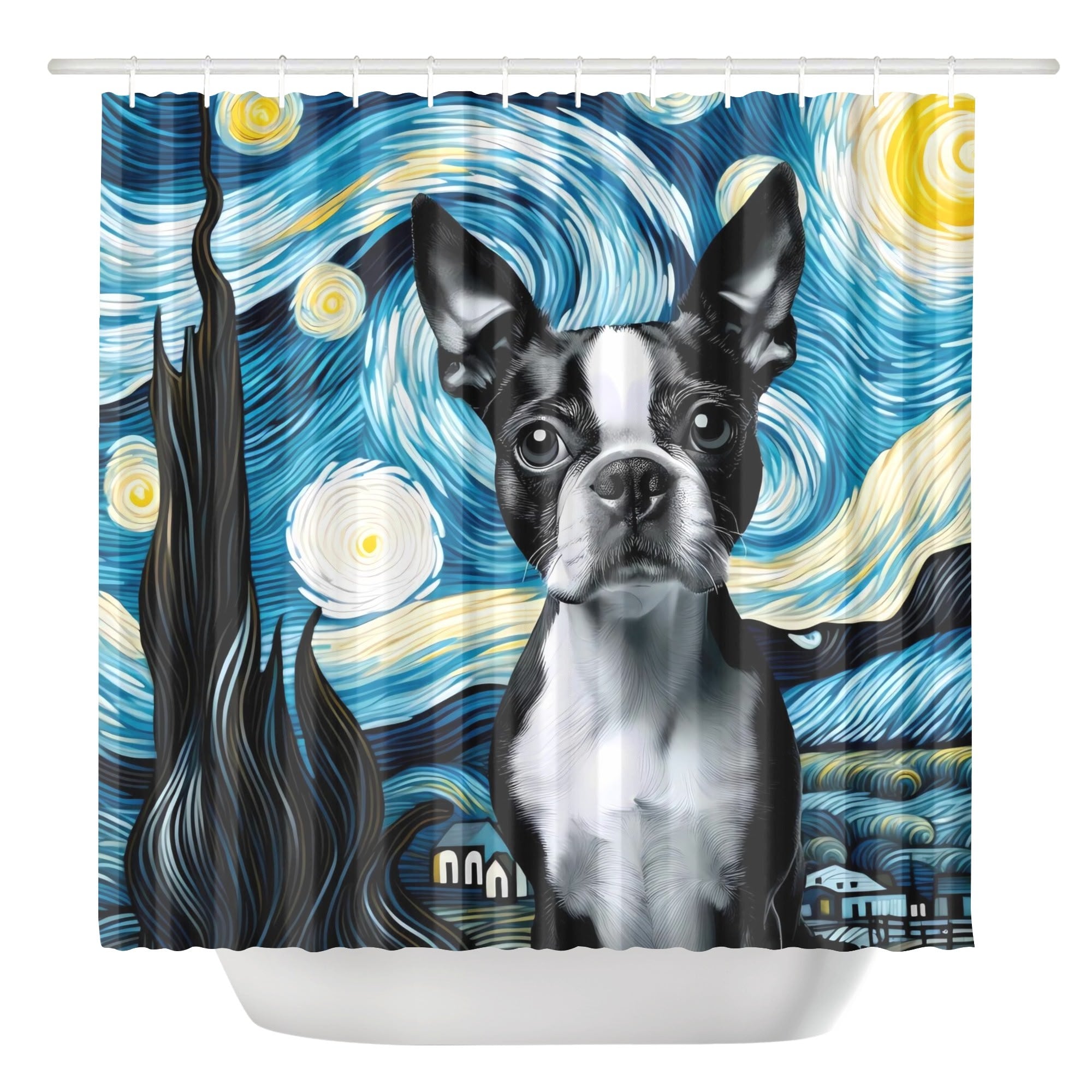 Starry Night - Boston Terrier Shower Curtain