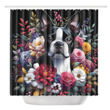 Floral Boston Terrier Dog Shower Curtain