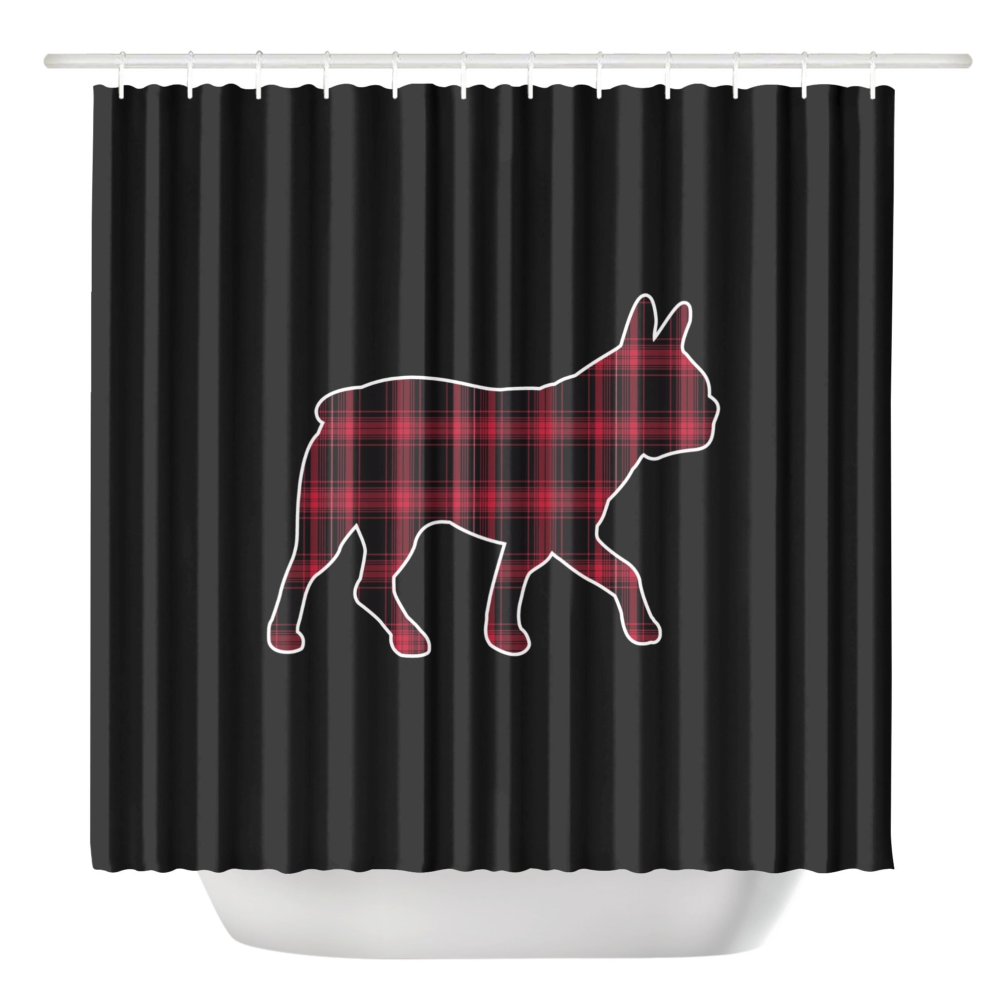 Black and Red Plaid Boston Terrier Silhouette Shower Curtain