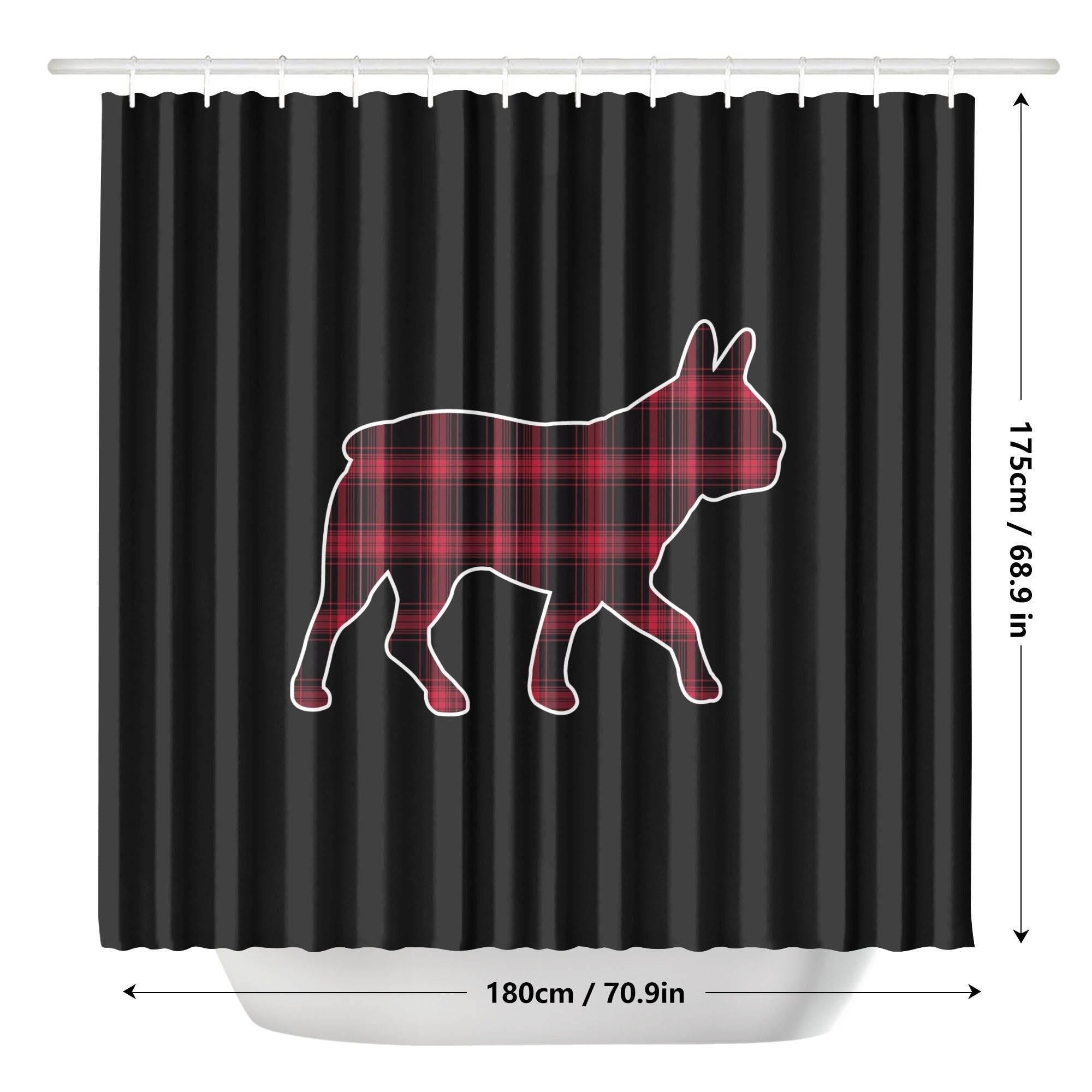 Black and Red Plaid Boston Terrier Silhouette Shower Curtain