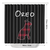 Personalized Boston Terrier Shower Curtain - Red Plaid Dog Silhouette with Name