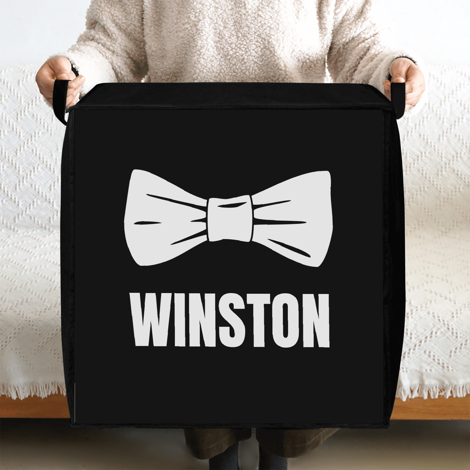 Custom Dog Name with Bowtie Storage Box Bag
