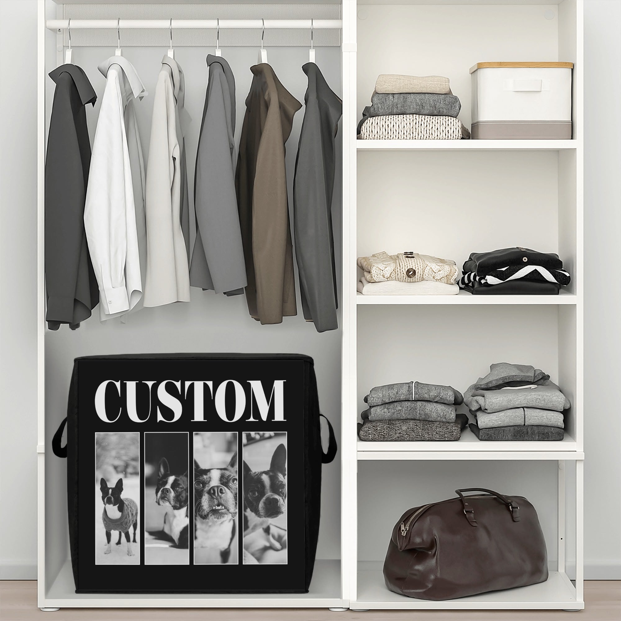 Custom Vintage Dog Photos Storage Box Bag .