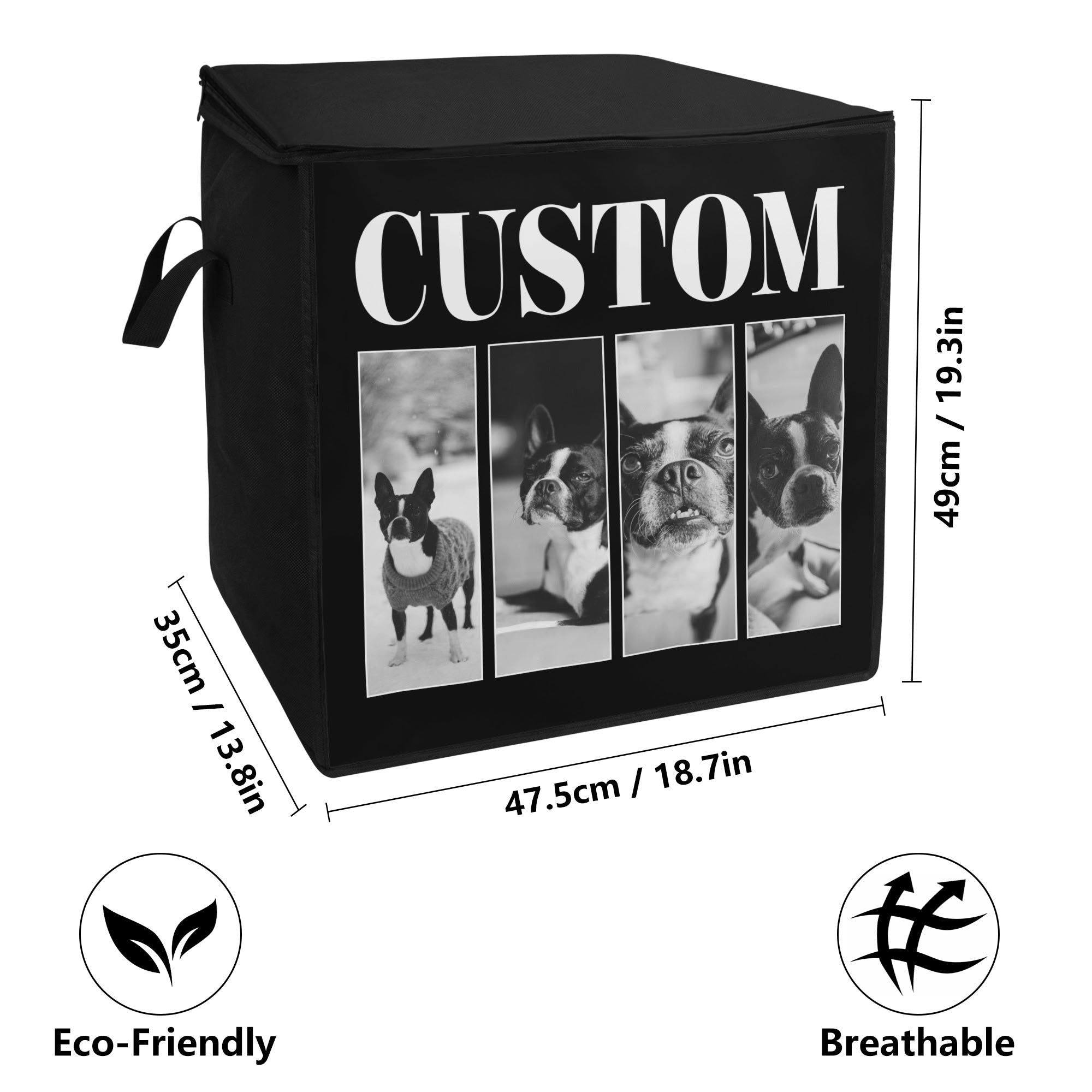 Custom Vintage Dog Photos Storage Box Bag .