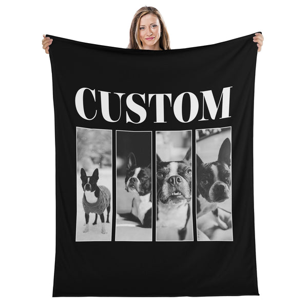Custom Vintage Dog Name and Photos Flannel Blanket