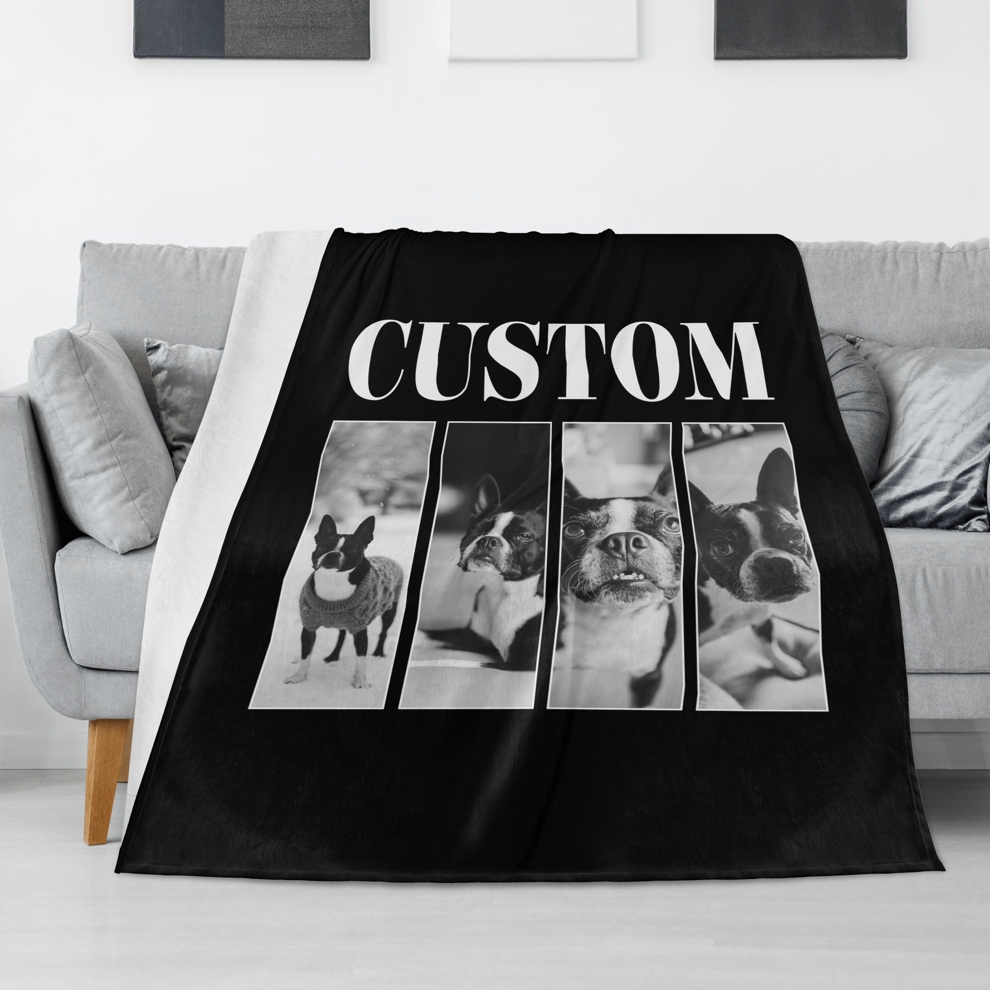 Custom Vintage Dog Name and Photos Flannel Blanket